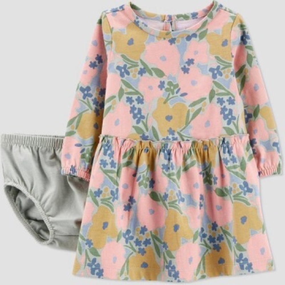 Carter’s Long Sleeve Floral Print Ruffle Waist Dress Size 18 Months